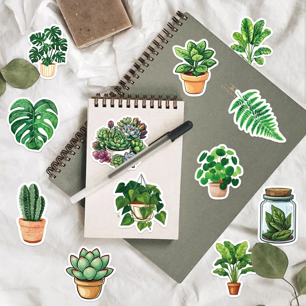 50 pçs plantas bonitos verde adesivos estéticos diy decoração para geladeira notebook bicicleta telefone mala dos desenhos animados adesivo