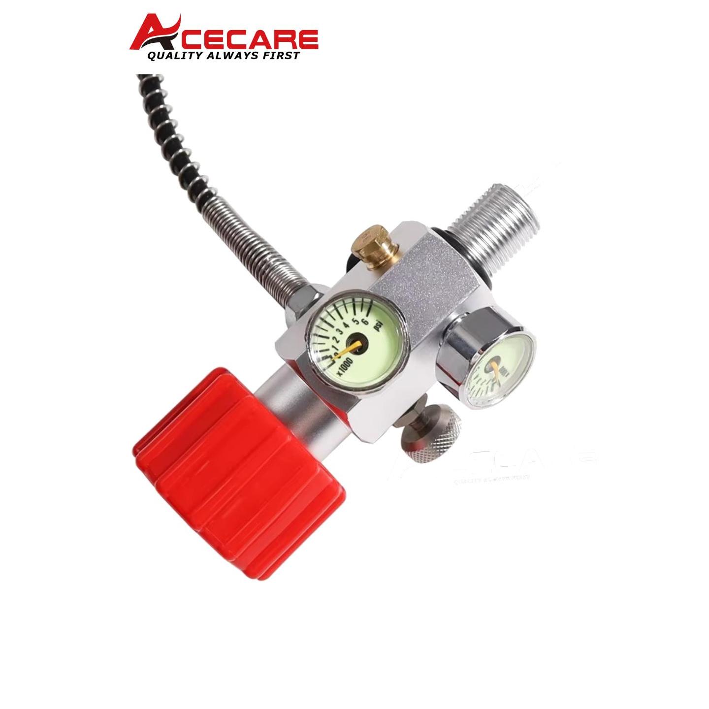 Válvula de carregamento de estação de enchimento ACECARE HPA 4500Psi 300Bar Medidor duplo de até 4500psi com mangueira de alta pressão de 24"
