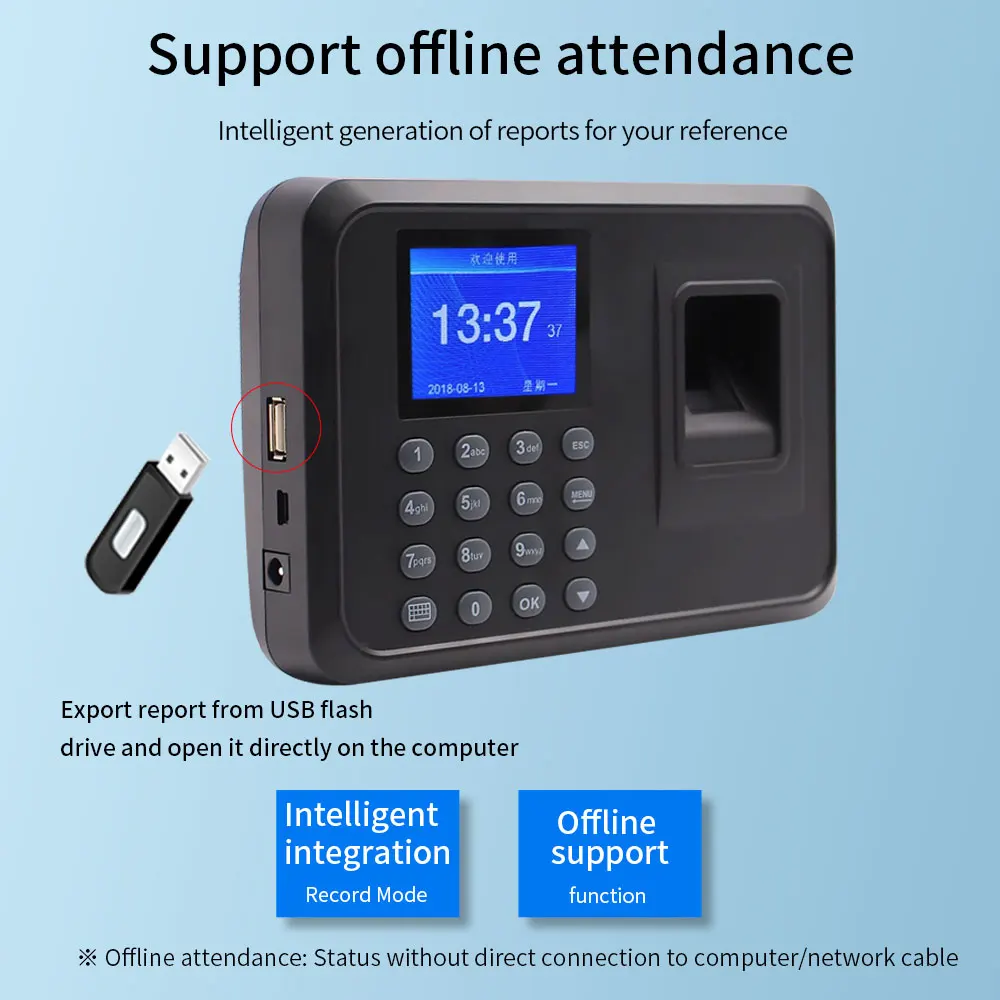 A5 Biometrische vingerafdruk Werknemer Tijdregistratie Slimme prikklok Recorder Apparaat USB-gegevensbeheer