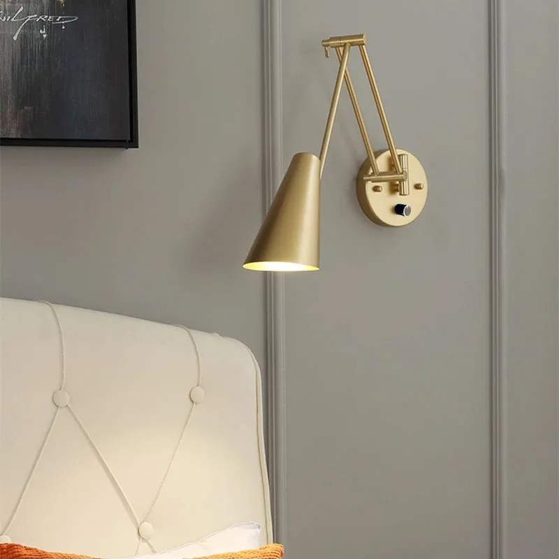 Lámpara Led de pared regulable para dormitorio, luz de lectura de cabecera, interruptor telescópico plegable, accesorio de iluminación de pared basculante creativo moderno para estudio