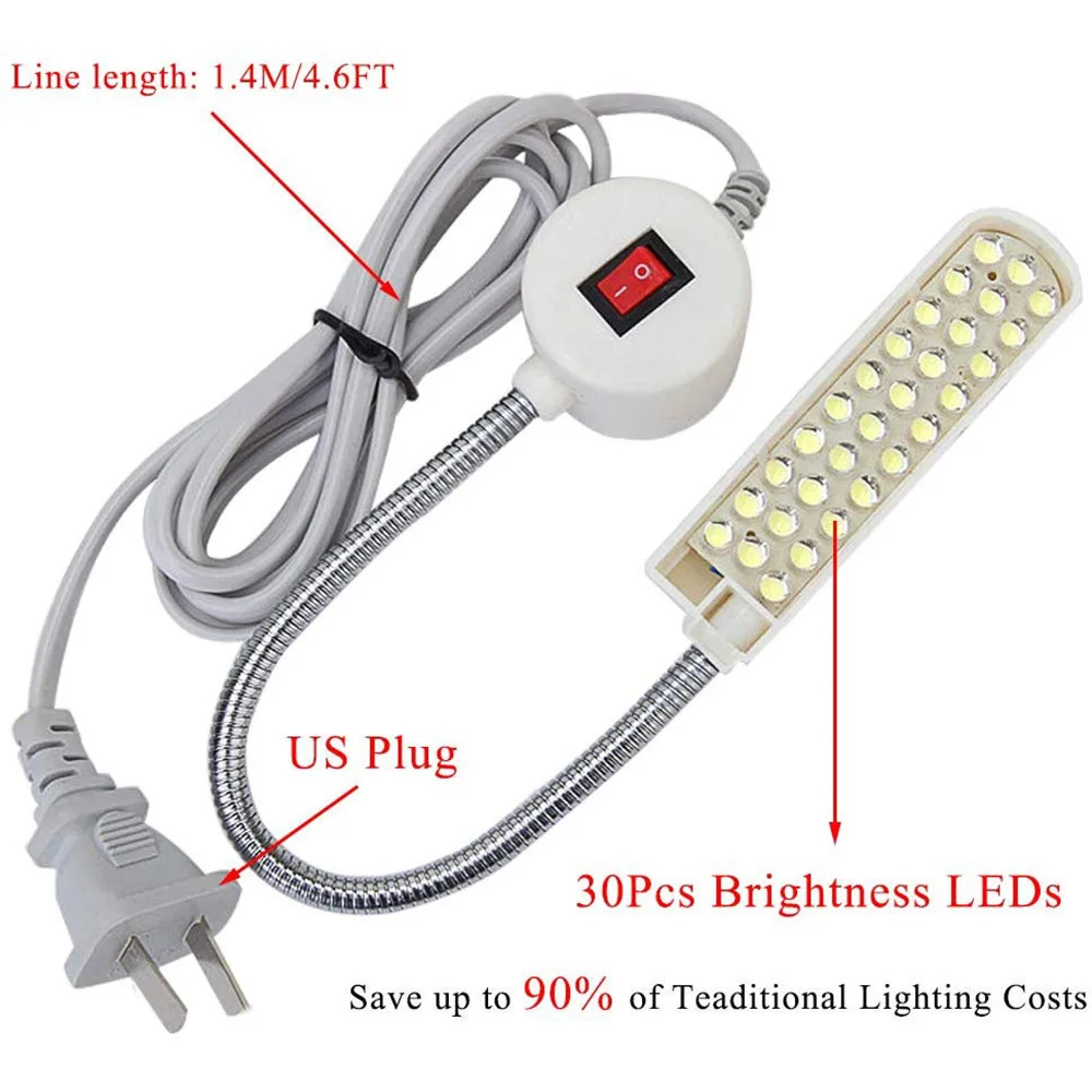 10/20/30 LEDs จักรเย็บผ้าฐานแม่เหล็กทํางาน Gooseneck LED โคมไฟอุตสาหกรรมสําหรับเครื่องกลึงเจาะ Presses Workbenches