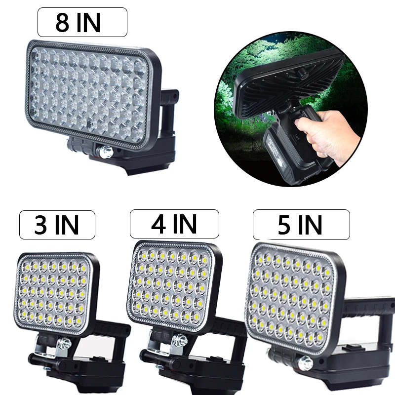 3/4/5/8 in Lithium Battery Working Light LED Floodlight Flashlight Suitable For Makita14.4-20V BL1830 BL1840 Carry Handles Lamp