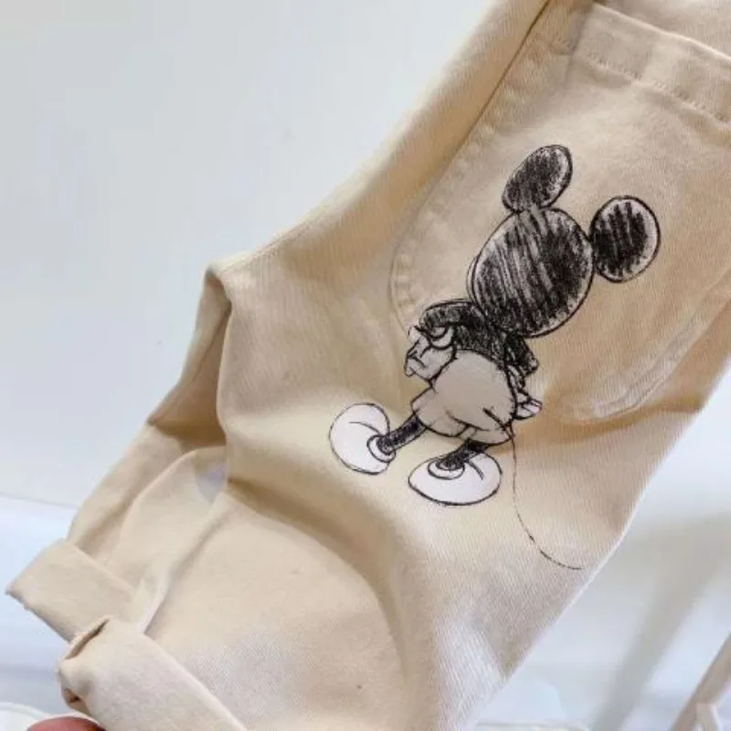 ฤดูใบไม้ผลิฤดูใบไม้ร่วงเด็กทารกตรงกางเกงเด็กใหม่การ์ตูน Mickey Mouse เย็บปักถักร้อยกางเกงยีนส์กางเกงเด็กกางเกงสบายๆ K2924