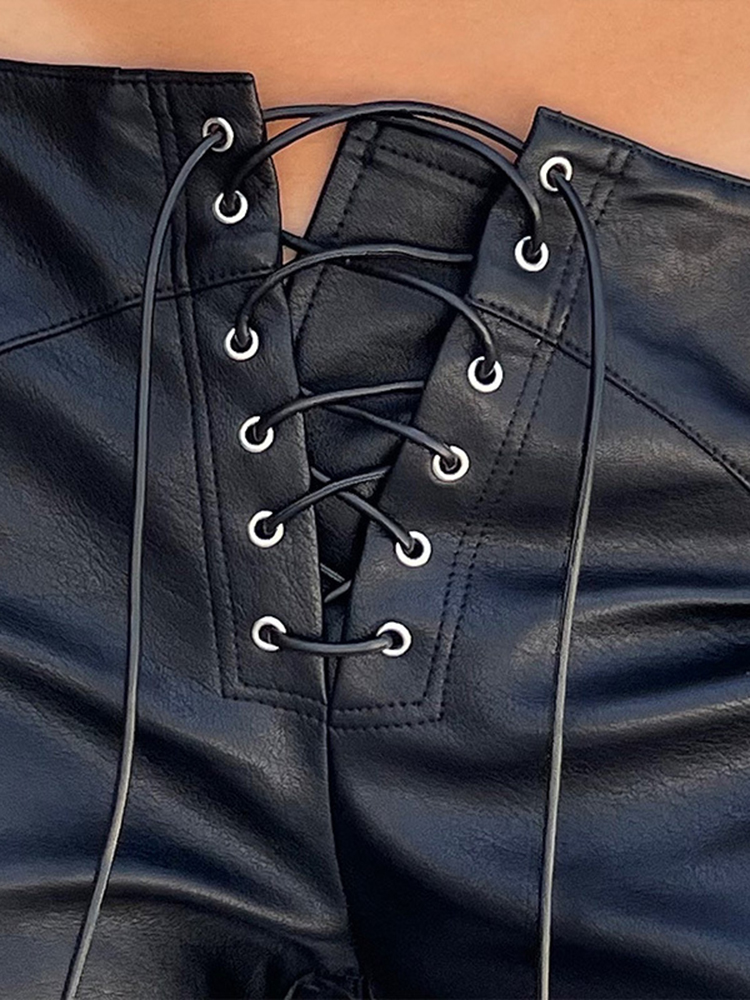 Cryptographic moda pu couro falso cintura alta calças retas magros para mulheres streetwear inferior clube festa goth pant