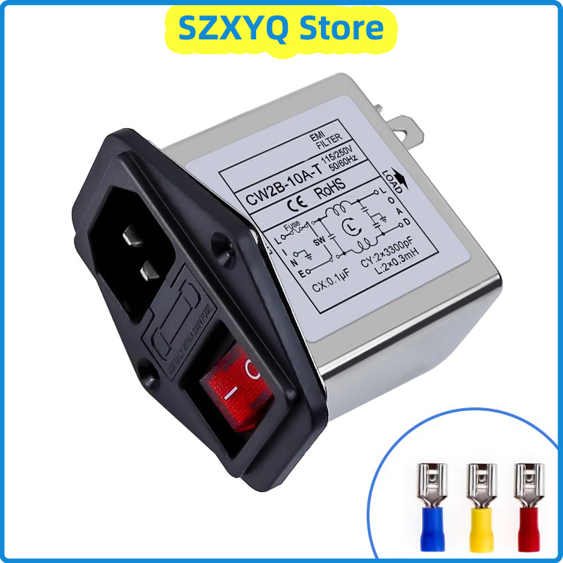 Filtro de fuente de alimentación EMI antiinterferencias CW2B-3A/6A/10A-T enchufe doble interruptor de asiento de seguridad 220V filtro de potencia