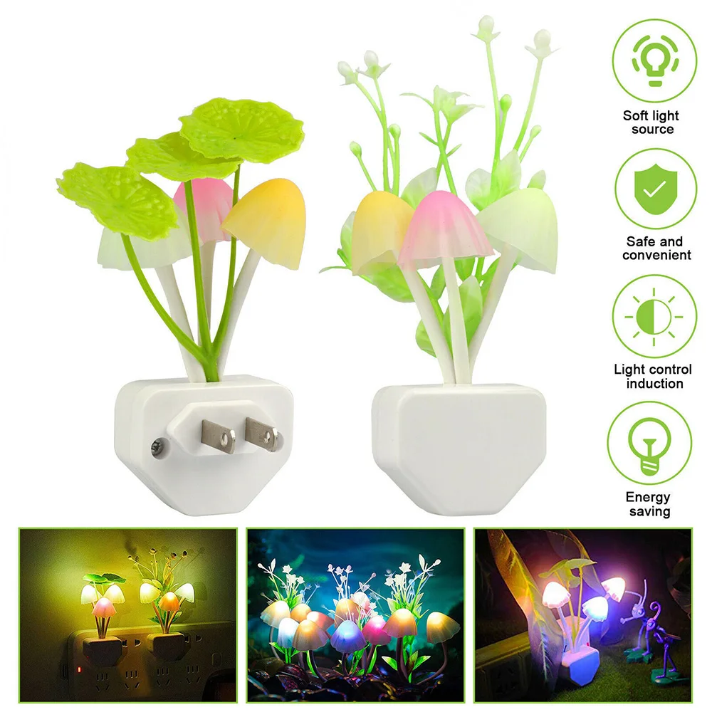 Luz de noche LED de 7 colores con control de luz, luz de noche, lámpara de noche de inducción de enchufe europeo y estadounidense, lámpara de noche de 220V