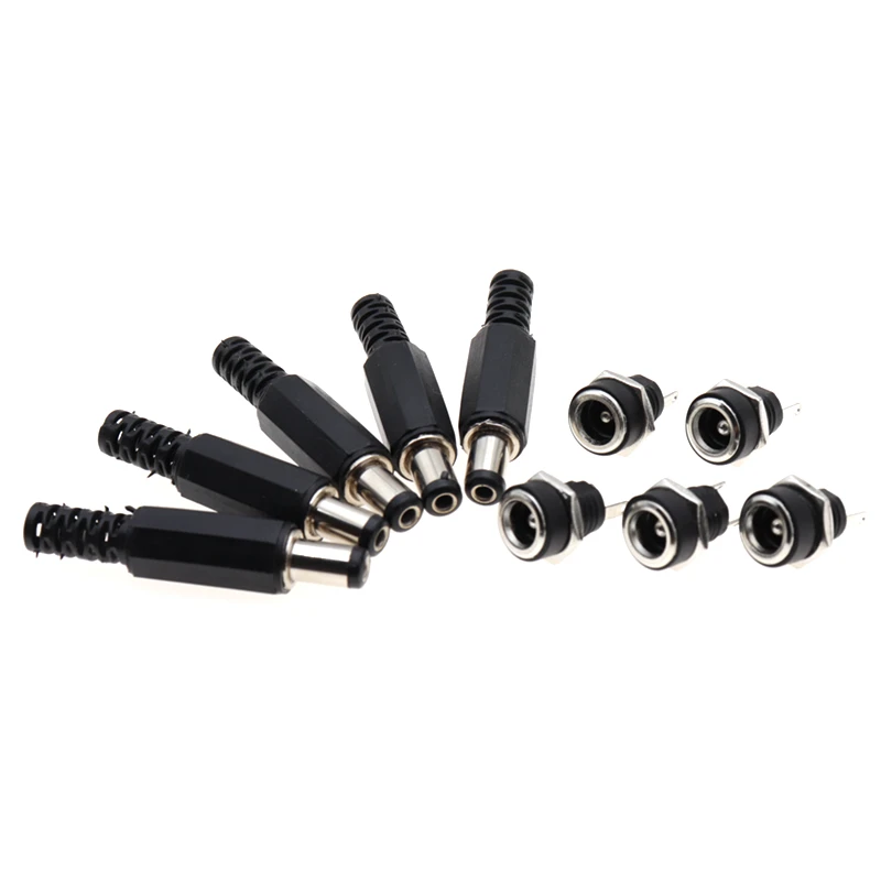 10 Uds 5 pares de Pin conector de alimentación CC 2,1x5,5mm conector hembra + adaptador de enchufe macho DC-022B