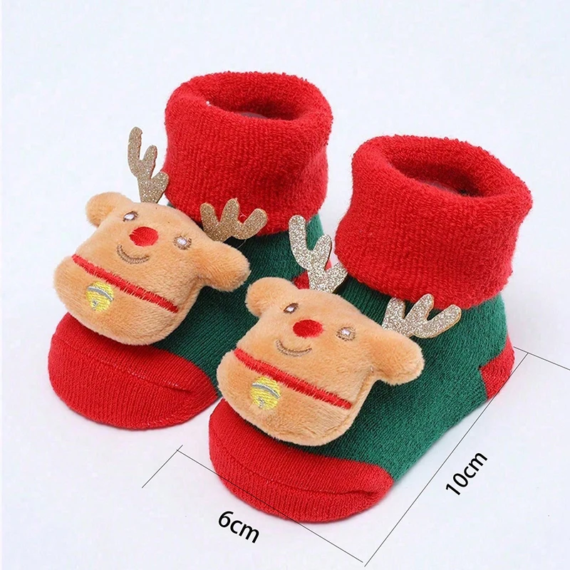 Calcetines de Navidad para niños de 0 a 12 meses, calcetines cortos para niñas y niños, calcetines cálidos de algodón para invierno, regalo de Año Nuevo para niños pequeños, calcetines de Papá Noel
