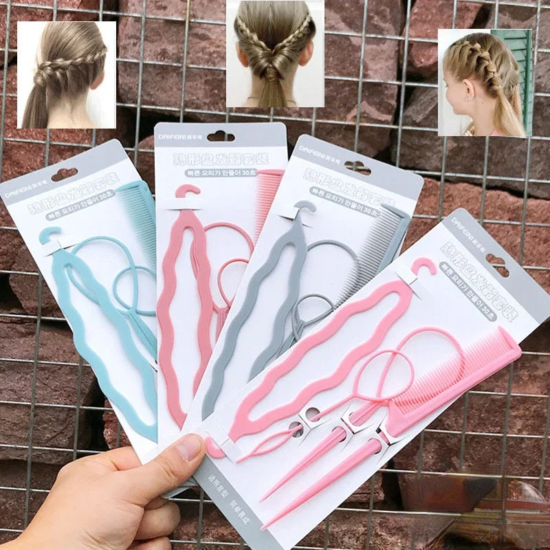 4 unids/set de herramientas mágicas de peinado para niñas, trenzador de pelo, horquilla, pasadores de moño torcido, pinzas para el cabello para mujeres, peluquería de bebés