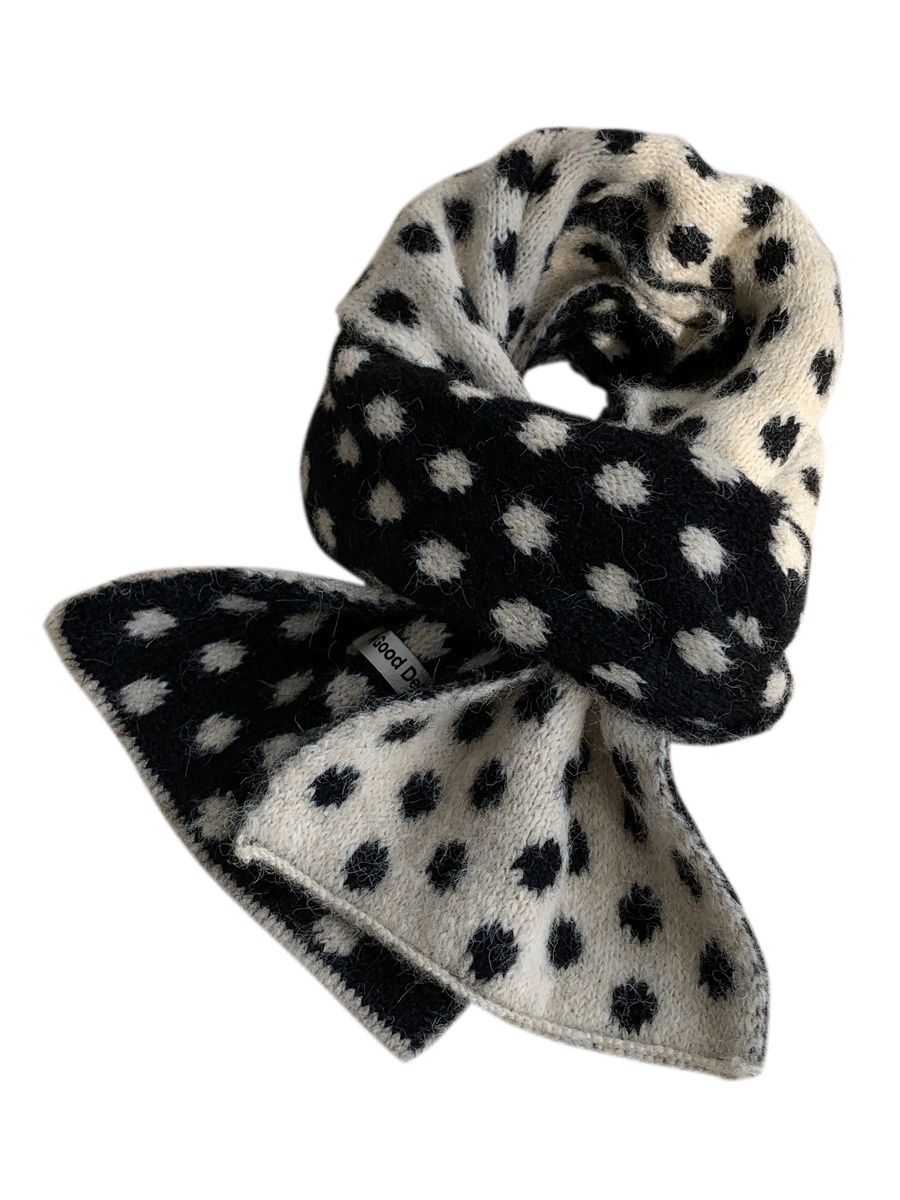 Soft Cozy Korean Sle Winter Women's Warm Knitted Wool Ne Warmer Small Scarf Polka Dot Pattern Long Rectangle ape