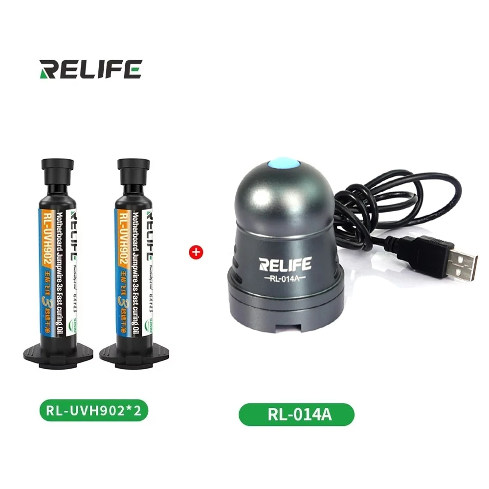 2PCS RELIFE RL-UVH902 10ML UV 3S Quick-drying Solder Mask Ink สําหรับซ่อมโทรศัพท์มือถือกระโดดลวด + RL-014 UV curing light เครื่องมือ