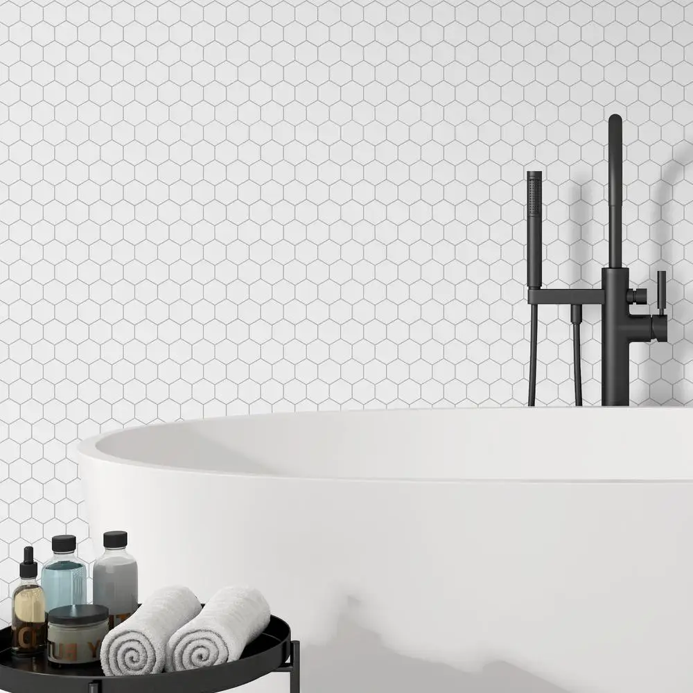 10-Sheet Hexagon Peel and Stick Tile Backsplash Waterproof Self-Adhesive Marble Look Tiles Multi-Layer Structure Oil-Proof Heat