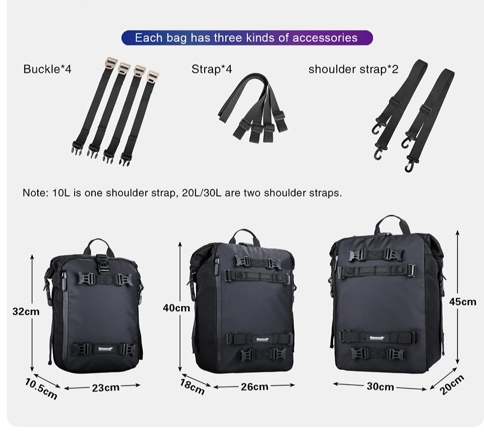 Bolsa de assento traseiro para motocicleta, 10l ou 20l ou 30l, à prova d'água, bolsa lateral para bagagem, multifuncional, bolsa de ombro