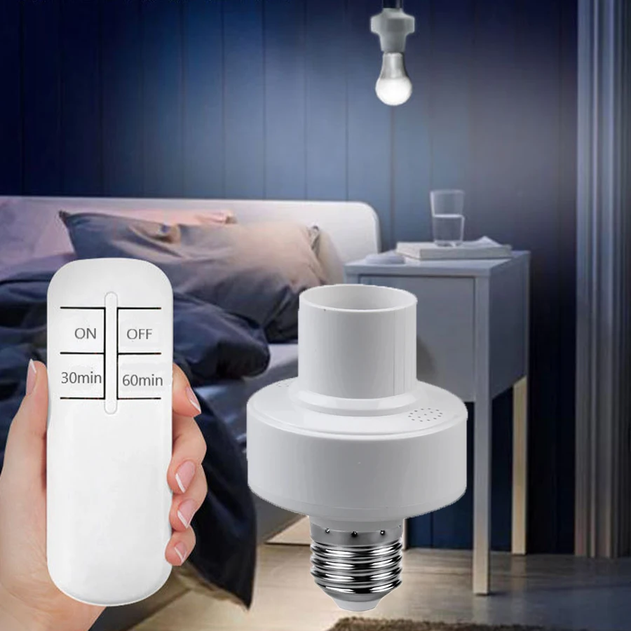 Portalámparas Led inalámbrico E27 E26 AC 85-265V, convertidor adaptador de Base de lámpara con Control remoto, temporizador de encendido/apagado para bombilla