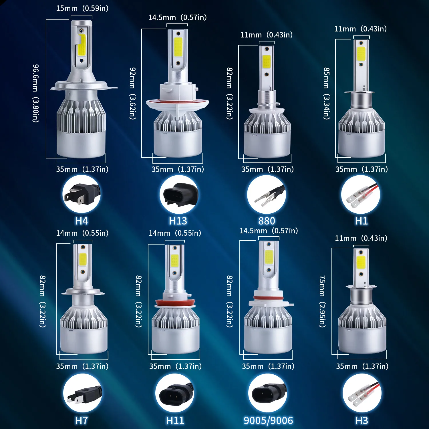 2x H7 LED H11 H4 Hi/Lo H1 H3 H8 HB1 HB3 HB4 HB5 HIR2 H13 H27 9005 9006 Bombillas de faros de coche 3000K 6000K 8000K COB C6 luces de coche