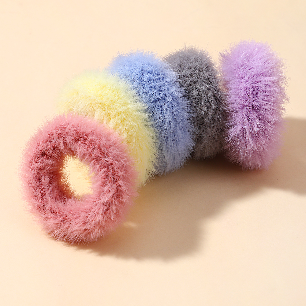 5 ชิ้น/ถุง Mini สีสันตุ๊กตาสาวผมแหวนไขมันลําไส้แหวนเด็กน่ารัก Hairy หัวเชือก Furry ยาง Band อุปกรณ์เสริมผม