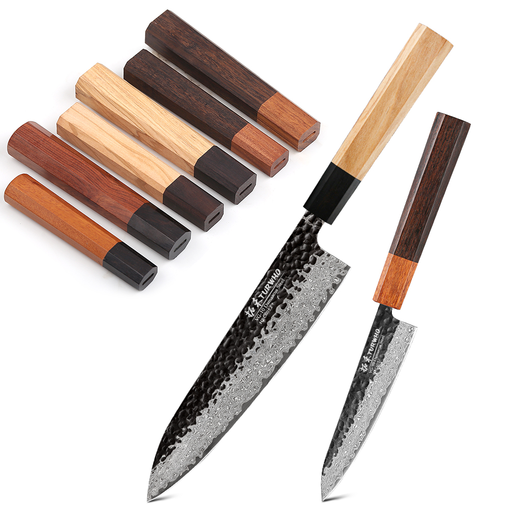 Mango de cuchillo octogonal clásico japonés, 1 unidad, para bricolaje, semiacabado, hecho a mano, Material de cuchillo de acero damasco, mango de cuchillo de cocina