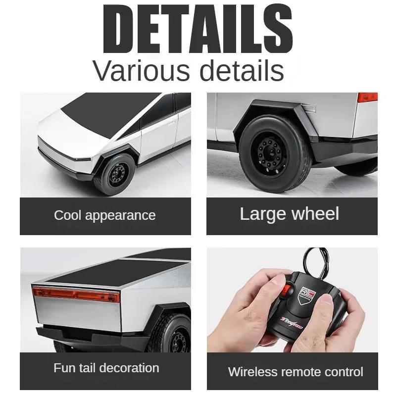 Cybertruck Off-Road Pickup Car Model, Som e luz, Carregamento resistente a acidentes, Brinquedos para crianças Presente, Novo, 1:14