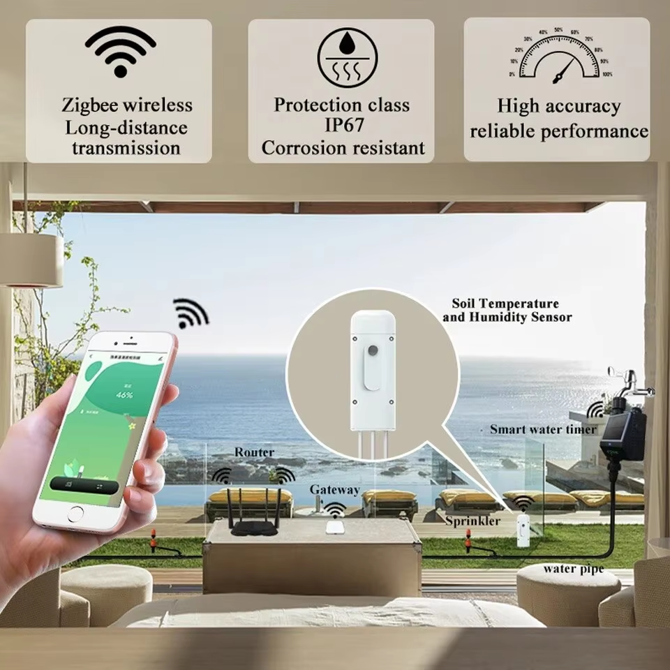 Tuya Zigbee Soil Moisture and Temperature Sensor and Tuya Zigbee Smart Water Valve Controller Sprinkler Drip Irrigation System
