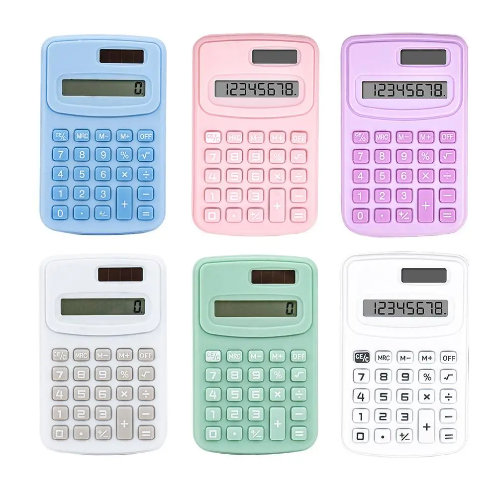 เครื่องคิดเลขพลังงานแสงอาทิตย์ขนาดเล็ก เครื่องคิดเลขพกพา น่ารัก หน้าจอ LCD เครื่องคิดเลขอิเล็กทรอนิกส์ สำหรับใช้ในบ้าน สำนักงาน โรงเรียนประถมศึกษา อุปกรณ์การสอน