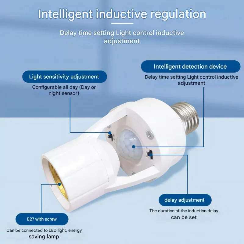 1/4Pack 360 Degree Infrared Motion Sensor E27 Socket Lamp Holder With Sensor Adjustable Induction Light Delay Switch