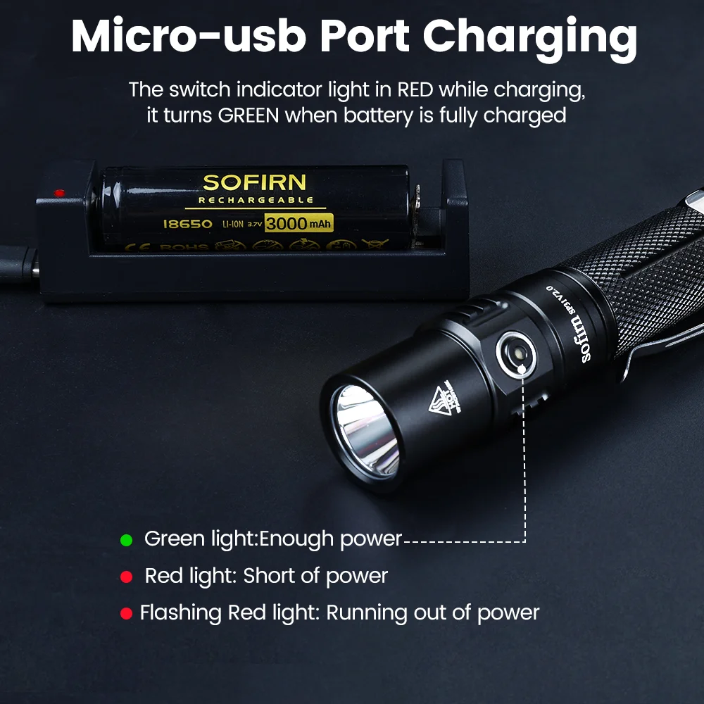 Sofirn SP31 V2.0 potente linterna LED táctica 18650 XPL HI 1200lm lámpara de luz de antorcha con interruptor doble indicador de potencia ATR