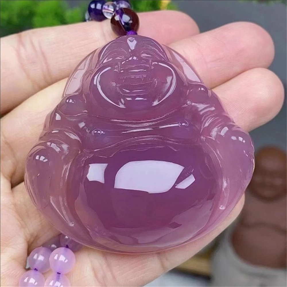 Emperor Purple Violet Giant Buddha Jade Marrow Pendant Agate Necklace Three Dimensional Thick Package Big Belly Buddha