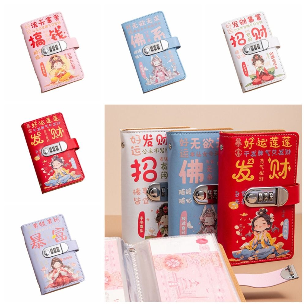 50Sheets Saving Money Binder Lucky Letter PU Leather Budget Binder with Lock Portable Refillable Planner Organizer