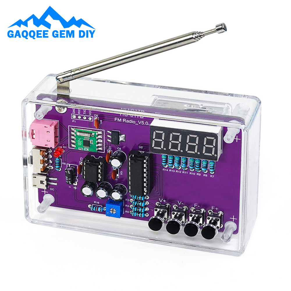 HU-017A RDA5807S Radio Kit FM DIY Набор для обучения электронным деталям 87-108 МГц с/без комплекта корпуса для части электронных компонентов