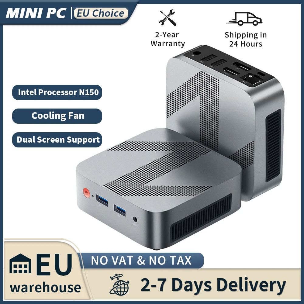 MINI PC portatile Intel N150 16 GB DDR4 + SSD da 512 GB Fino a 3,6 Ghz Supporto Windows11/Linux OS 4K e 2 display Computer desktop