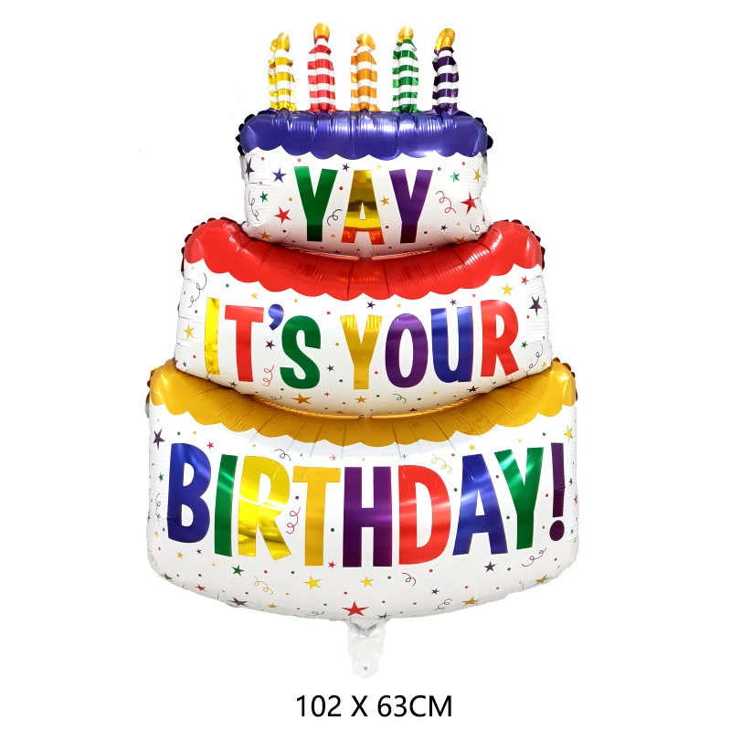 대형 생일 3 레이어 케이크 촛불 스트라이프 폴카 도트 호일 풍선 생일 파티 사진 소품 장면 장식