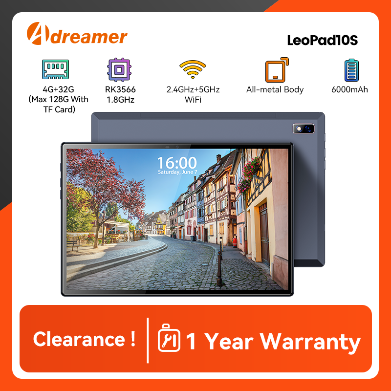 Adreamer tablet android11 10.1 Polegada 1280x800 ips display rk3566 quad core 4gb 32gb 6000mah wifi barato tablets pc para criança/estudante