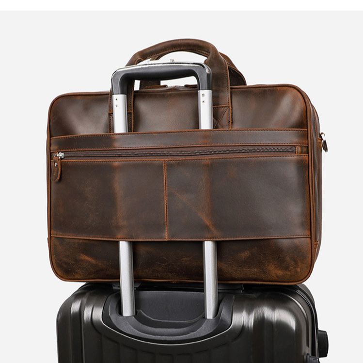 Luufan-Maleta De Couro Genuíno Para Homens, Couro De Cavalo Louco, Bolsa De Negócios Para Laptop, Bolsa De Couro, Sacos De Ombro Grandes, 17 em