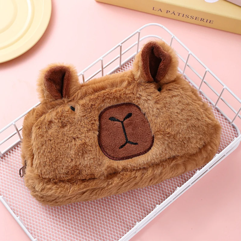 Bolsa de lápices de Capybara de imitación de felpa, bolsa de almacenamiento de dibujos animados, estuche de lápices Kawaii, bolsa de cosméticos de gran capacidad, regalos para niñas y estudiantes