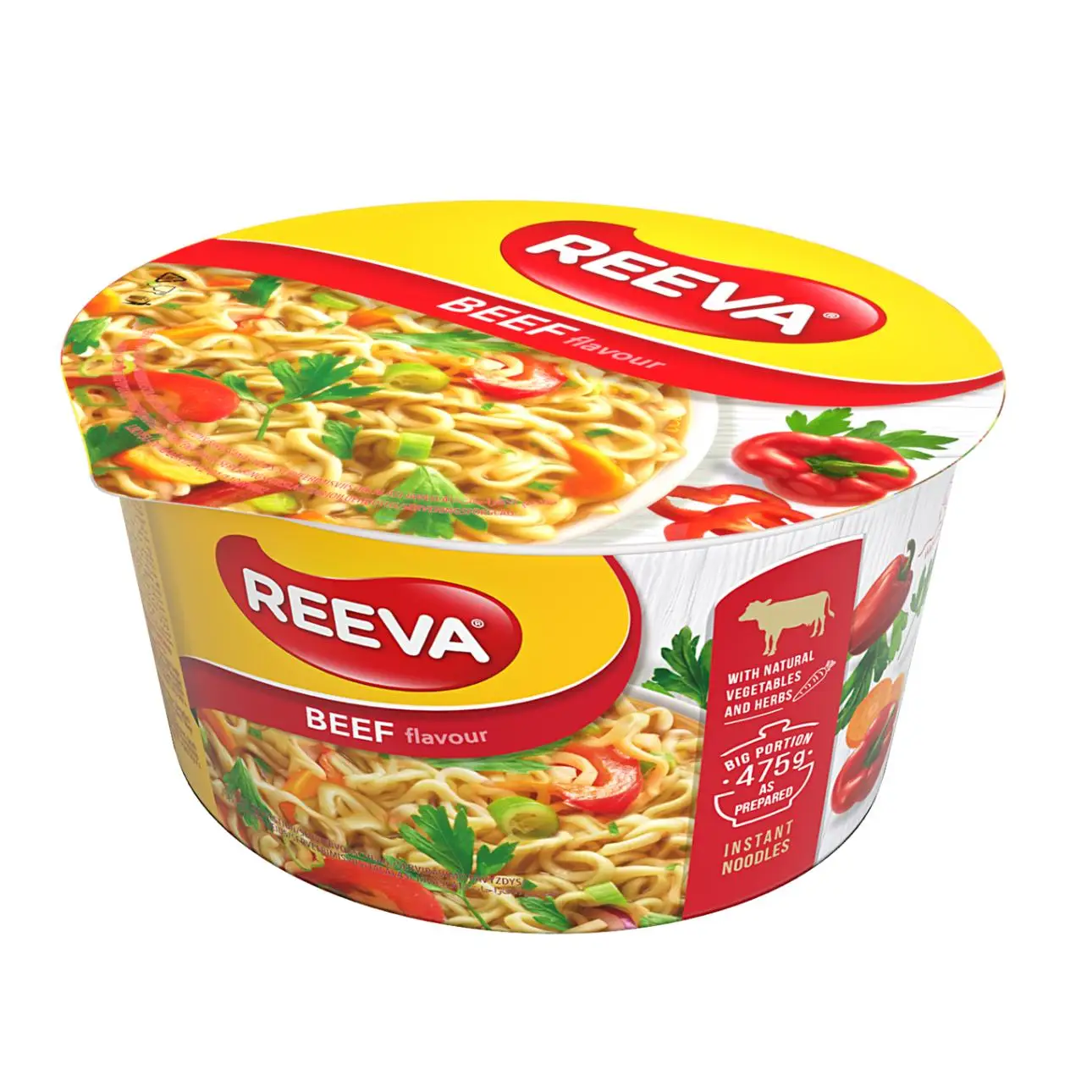 Reeva noodles - Fideos instantaneos 24 ud en sobre o 12ud en vaso - Pollo, carne, queso bacon, vegetales, pollo curry, pollo picante
