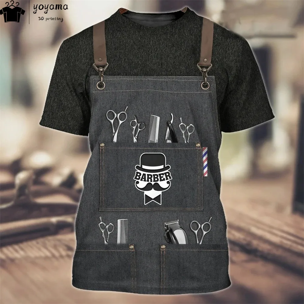 แฟชั่นเสื้อยืดชายเสื้อ 3d พิมพ์เสื้อแขนสั้นตัดผมเสื้อผ้าทํางานขนาดใหญ่ Tee เสื้อผู้ชายตัดผมเสื้อผ้า