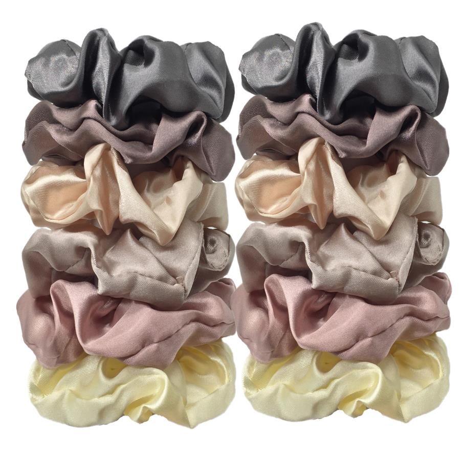 12 pçs novo tecido de cetim salsicha laço anéis de cabelo conjunto cor sólida tecido laço corda de cabelo scrunchies scrunchy preto café