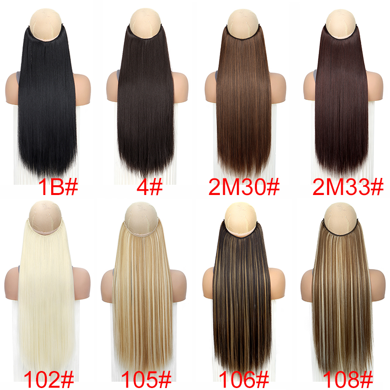 Extensión de cabello Invisible sintético de 24 pulgadas, postizo falso de línea de pescado, accesorio para el cabello negro y marrón para mujer