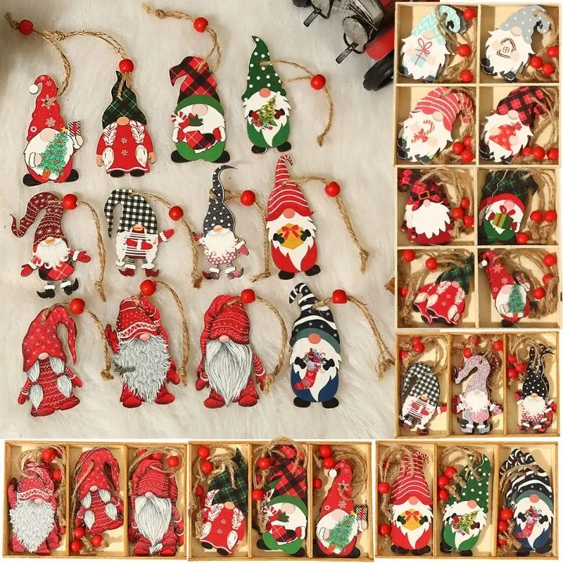 9/12 Stück Weihnachtszwerge Holzanhänger Weihnachtsbaum Hängendes Ornament Navidad Neujahr 2025, Geschenk, Weihnachtsdekoration für Zuhause Noel