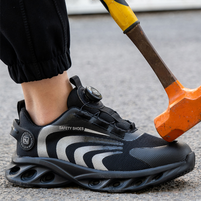 Fivela rotativa tênis de trabalho sapatos de proteção sapatos de segurança leves à prova de punctura anti-esmagamento sapatos de dedo do pé de aço botas de trabalho masculino