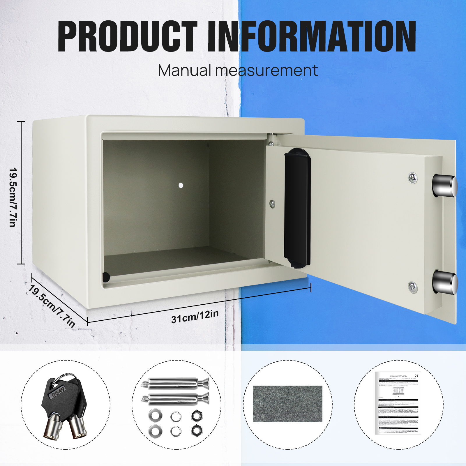 Fireproof Digital Safe Box Home Safes Cash Anti-theft Safe Box Electronic Documents Safety 8.5L Security Box Solid Steel 2 Keys