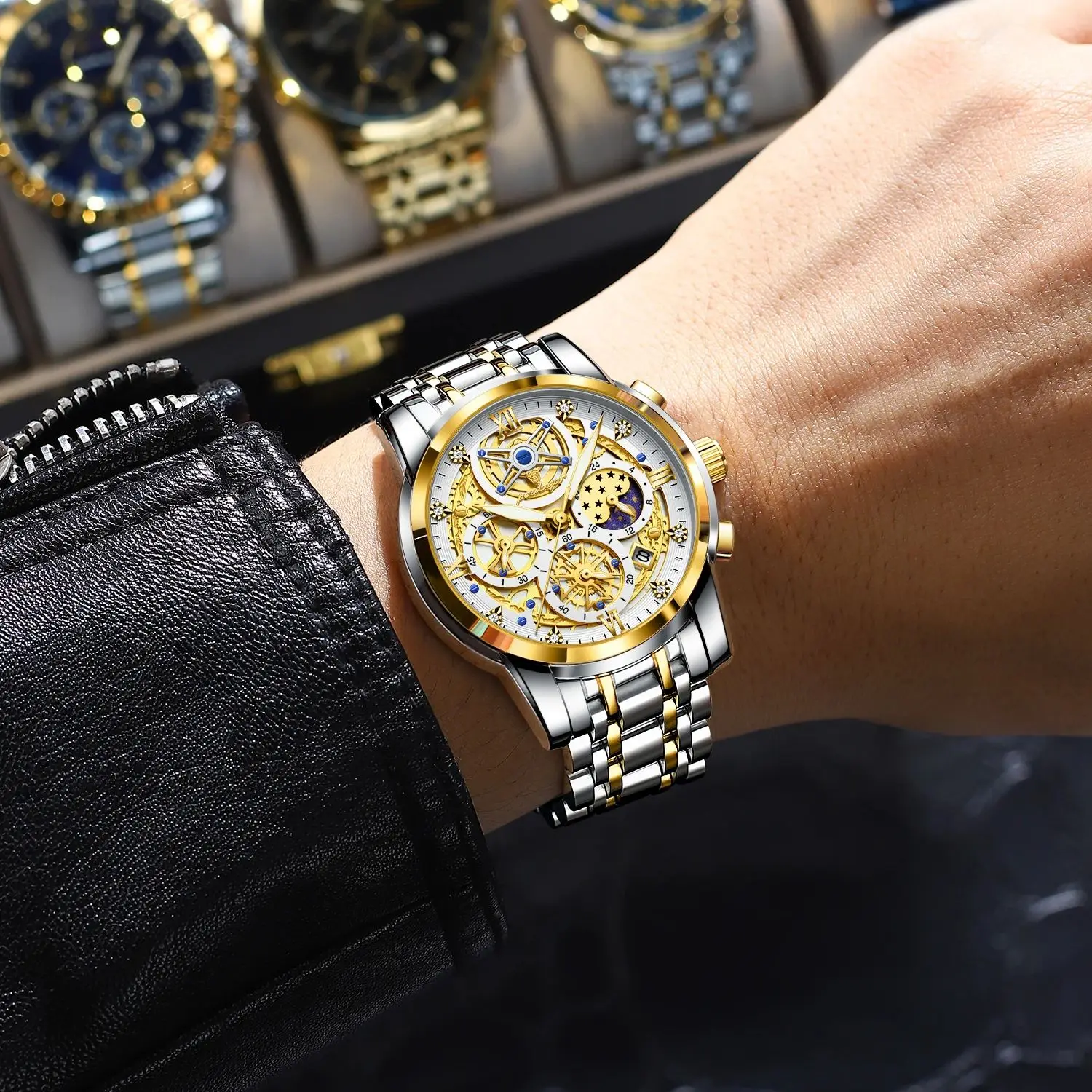 Reloj POEDAGAR de lujo a la moda para hombre, Reloj de pulsera resistente al agua con fecha luminosa para hombre, cronógrafo de acero inoxidable, relojes de cuarzo para hombre