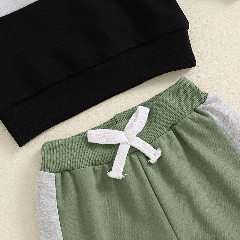 2024-05-27 Lioraitiin Toddler Boy Pants Set Long Sleeve Round Neck Sweatshirt Drawstring Long Pants Contrast Color Outfits