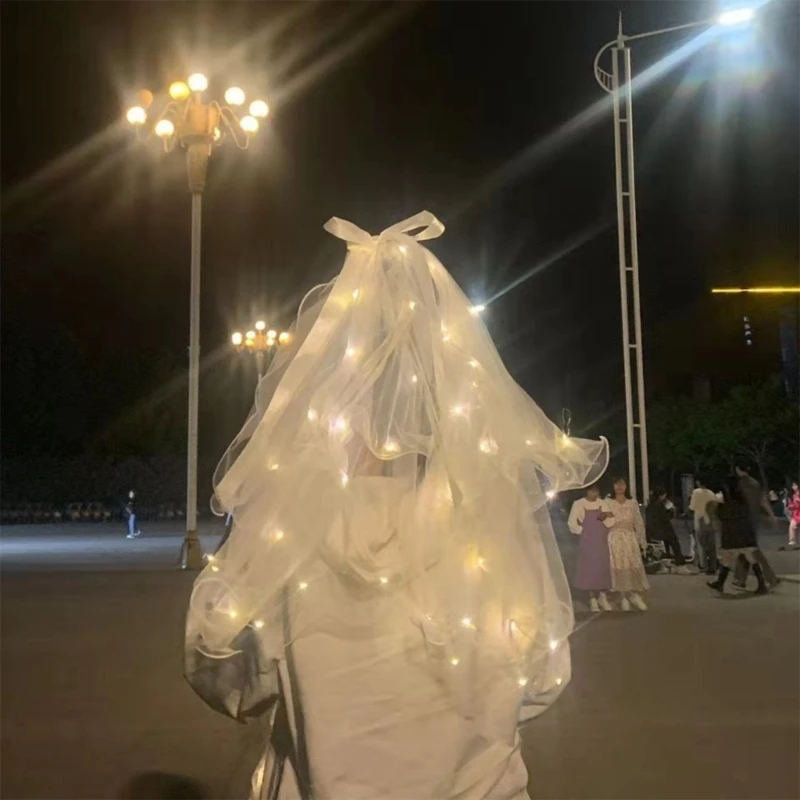 ม่านไฟ LED สำหรับเจ้าสาวผ้าคลุมหน้าเจ้าสาวพร้อมมงกุฎเครื่องประดับผมสำหรับงานเลี้ยงงานแต่งงานที่หรูหราและสวยงามสำหรับผู้หญิง2023ใหม่