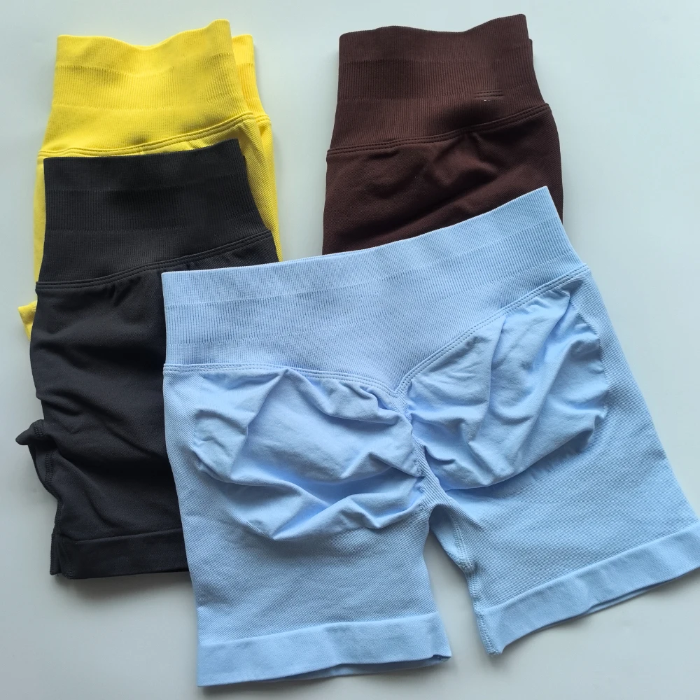 Pantalones cortos de Yoga con banda baja acanalada, pantalones cortos sin costuras para entrenamiento, pantalones cortos de gimnasio, pantalones cortos elásticos para correr, ropa de Fitness