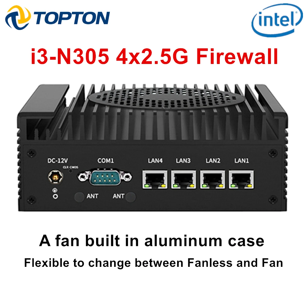 Firewall Mini PC 12. Generation Intel i3 n305 n100 Soft Router 4x i226-v 2,5g DDR5 2 * com 2 * HDMI Industrie computer effiziente Kühlung