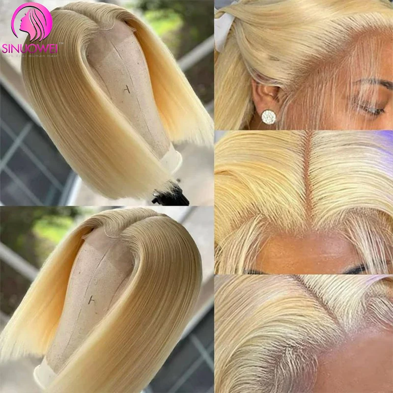 Peluca Bob corto 613 Color rubio miel peluca Bob recta 13x4 pelucas de cabello humano frontal de encaje pelucas con cierre de encaje 4x4 peluca barata para mujer