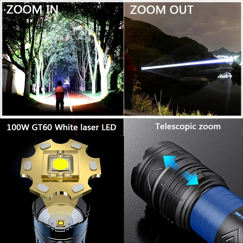 Latarka LED dużej mocy Super jasna latarka dalekiego zasięgu Akumulator Ultra mocna zewnętrzna taktyczna lampa ręczna Latarnia kempingowa