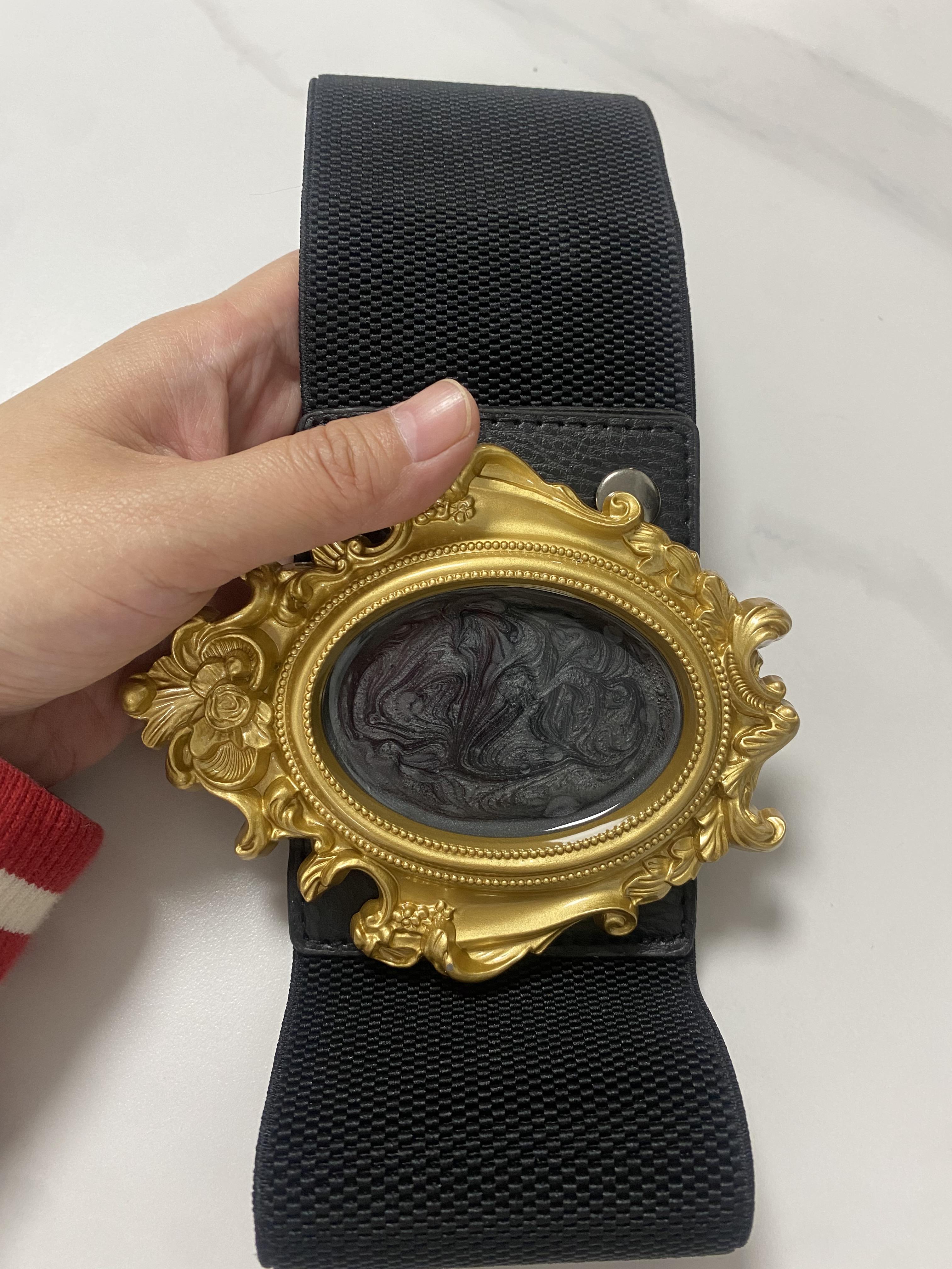 여성용 빈티지 골드 버클 탄성 커머번들, 여성용 원피스 코르셋, 허리띠 벨트 장식, 와이드 벨트, R2601 런웨이 패션