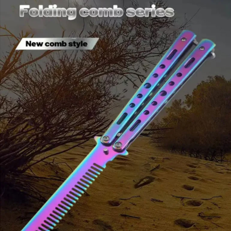 1PCS Foldable Comb Stainless Steel Butterfly Knife Comb Beard Moustache Brushe Salon Hairdressing Styling Tool